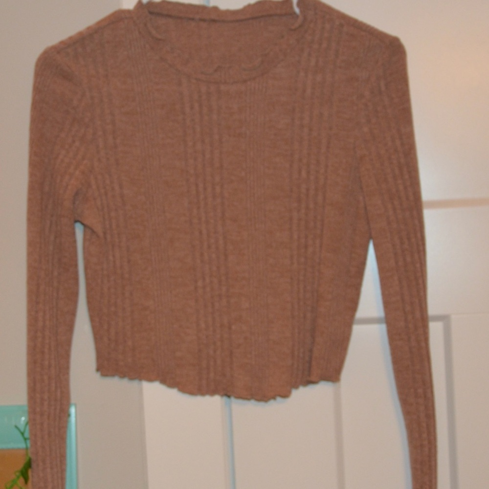 Brown Ribbed Knit Sweater